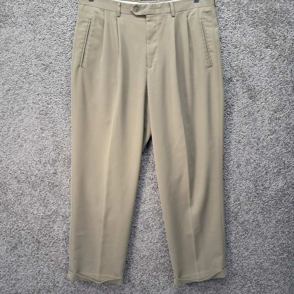 Claiborne Mens Pleated Dress Pants Khaki Tan Cuffed Trousers 36x30
